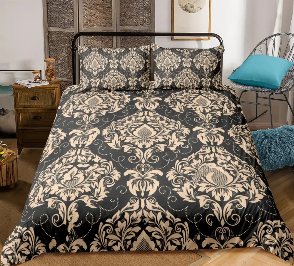 

Baroque Bedding Sets Gold European style Duvet Cover Set Queen luxury king Bedclothes Mandala Bed Set Chic Boho Bed Linens