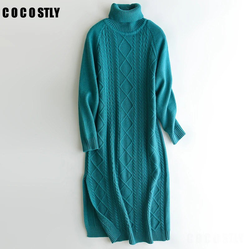 Женское трикотажное платье свитер элегантное осеннее теплое с высоким