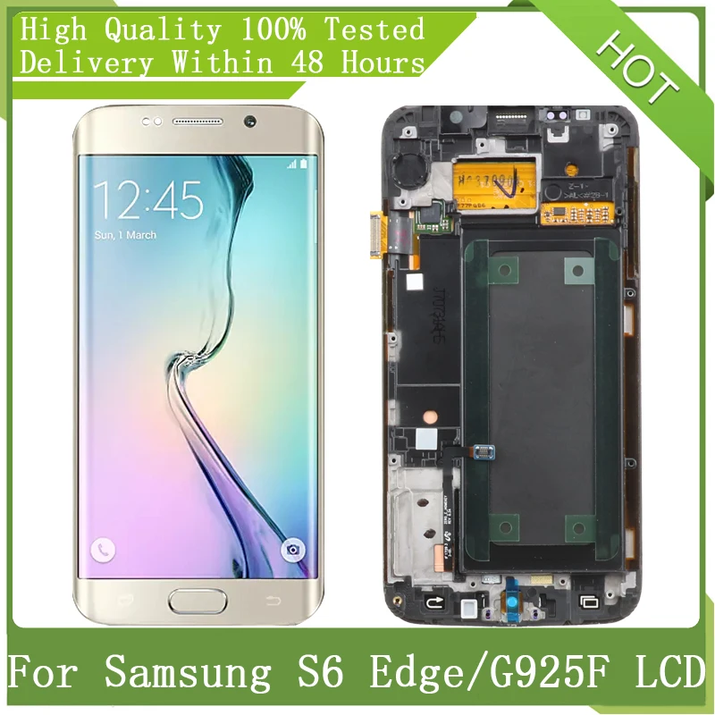 Для SAMSUNG GALAXY S6 Edge 5 1 ''SUPER AMOLED LCD G925 G925F с рамкой ЖК дисплей сенсорный экран