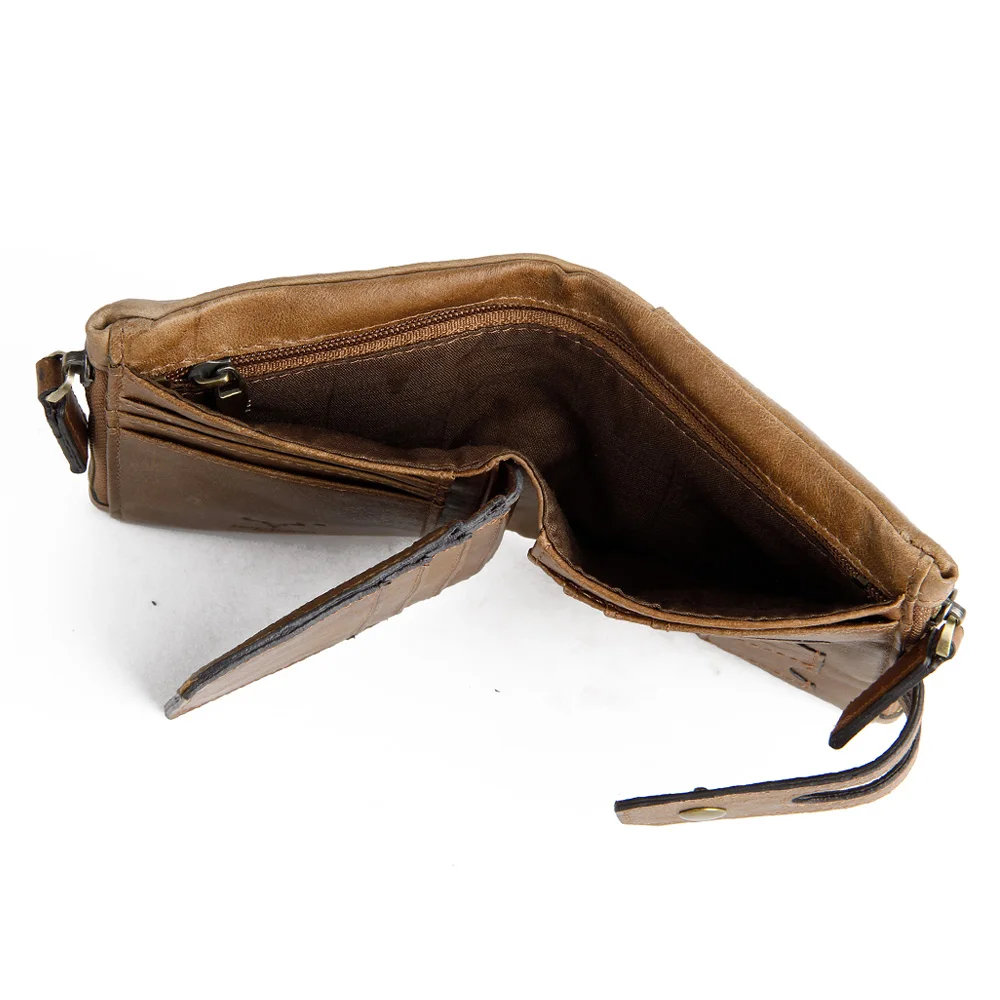 Men Wallet Genuine Leather Crazy Horse Double Zipper Case Brand RFID Credit Card Holder Male Key Coin Purse Clutch Money Bag | Багаж и