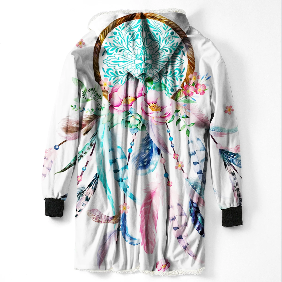 new brand 3D print custom design man's Sherpa coat loose long winter plus velvet jacket polyester hooded warm CL30