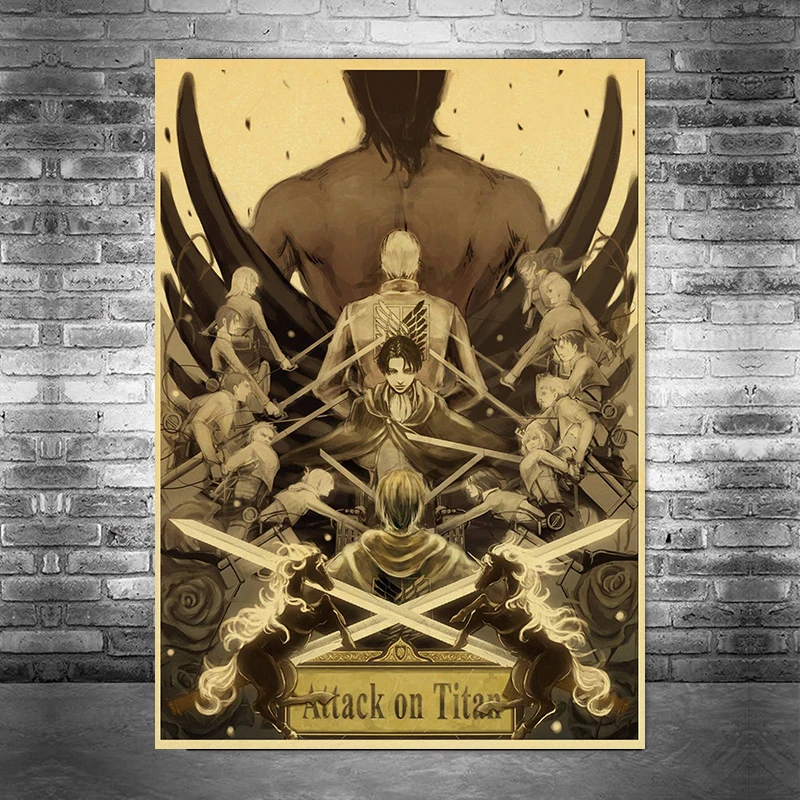 

Attack On Titan Janpnese Anime Retro Cartoon Canvas Painting Home Decor print Wall art poster Living Room Bedroom Picture