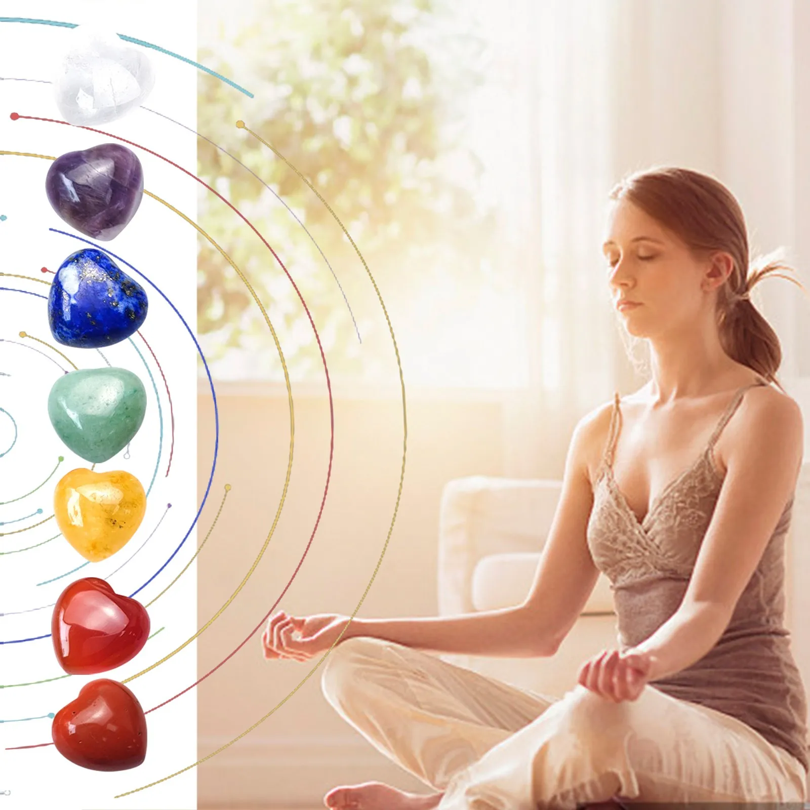 Natural 7 Chakra Energy Yoga Love Heart Shape Stone Set Reiki Healing Crystals Irregular Polished Meditation Jewelr Gift | Дом и сад