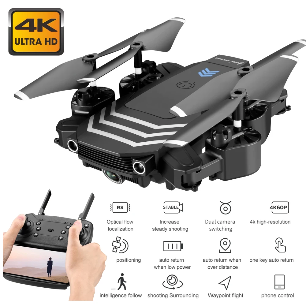 

WIFI FPV Drone with 4K HD Dual Camera Foldable Quadcopter One-Key Return Drones Follow Me RC Helicopter Quadrocopter Kid's Toys