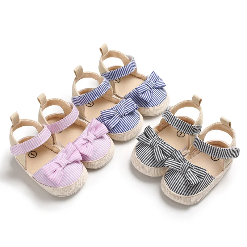 

Summer Children's Butterfly-knot Princess Striped First Walkers Casual Soft Baby Girls Bow-knot Flats Newborn Kids Toddler Shoes
