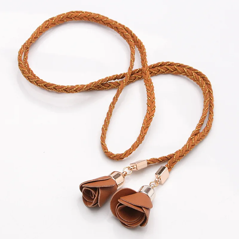 

Rose flower ladies waist chain versatile color fashion decorative dress braided belt PY85