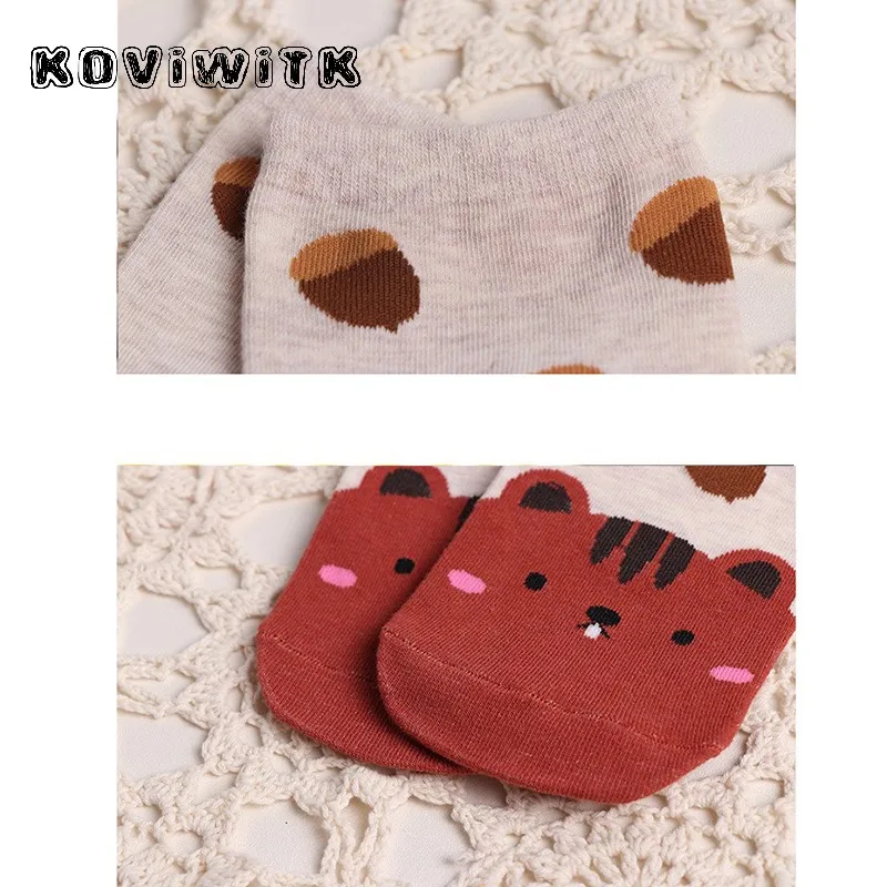 Animal dog Cotton Socks for womens Short fox/cat Funny Lady Dots Winter Fashion Black sock Harajuku Casual Cute women Gift sox