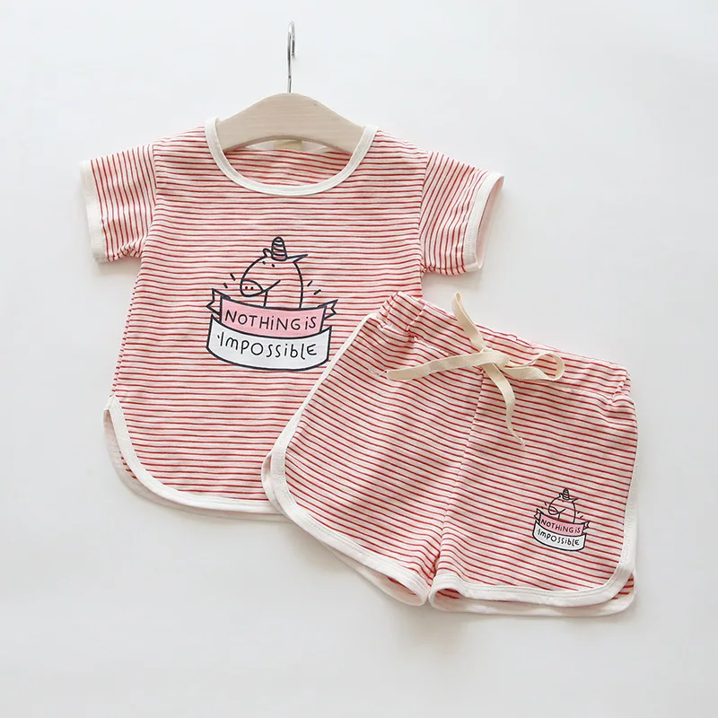 Летняя детская одежда 2021 модная в полоску хлопковый спортивный костюм для