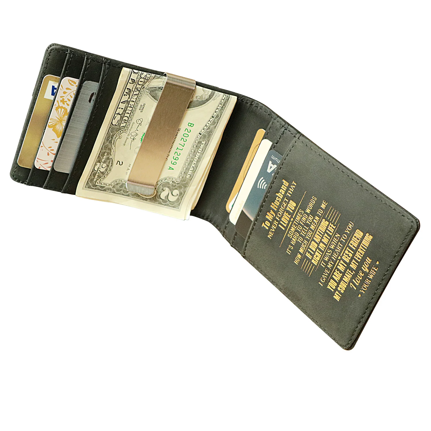 

Зажим для денег для мужа от жены, кожаные кошельки с индивидуальной гравировкой и зажимом для денег