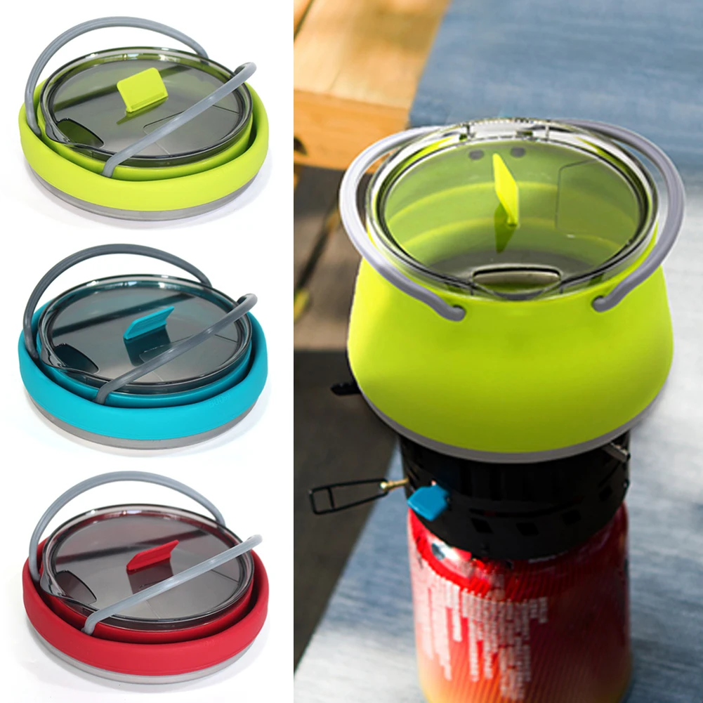 

1L Portable Silicone Kettle Collapsible Boiler Outdoor Foldable Water Pot Stainless Steel Bottom Folding Silicone Water Kettle