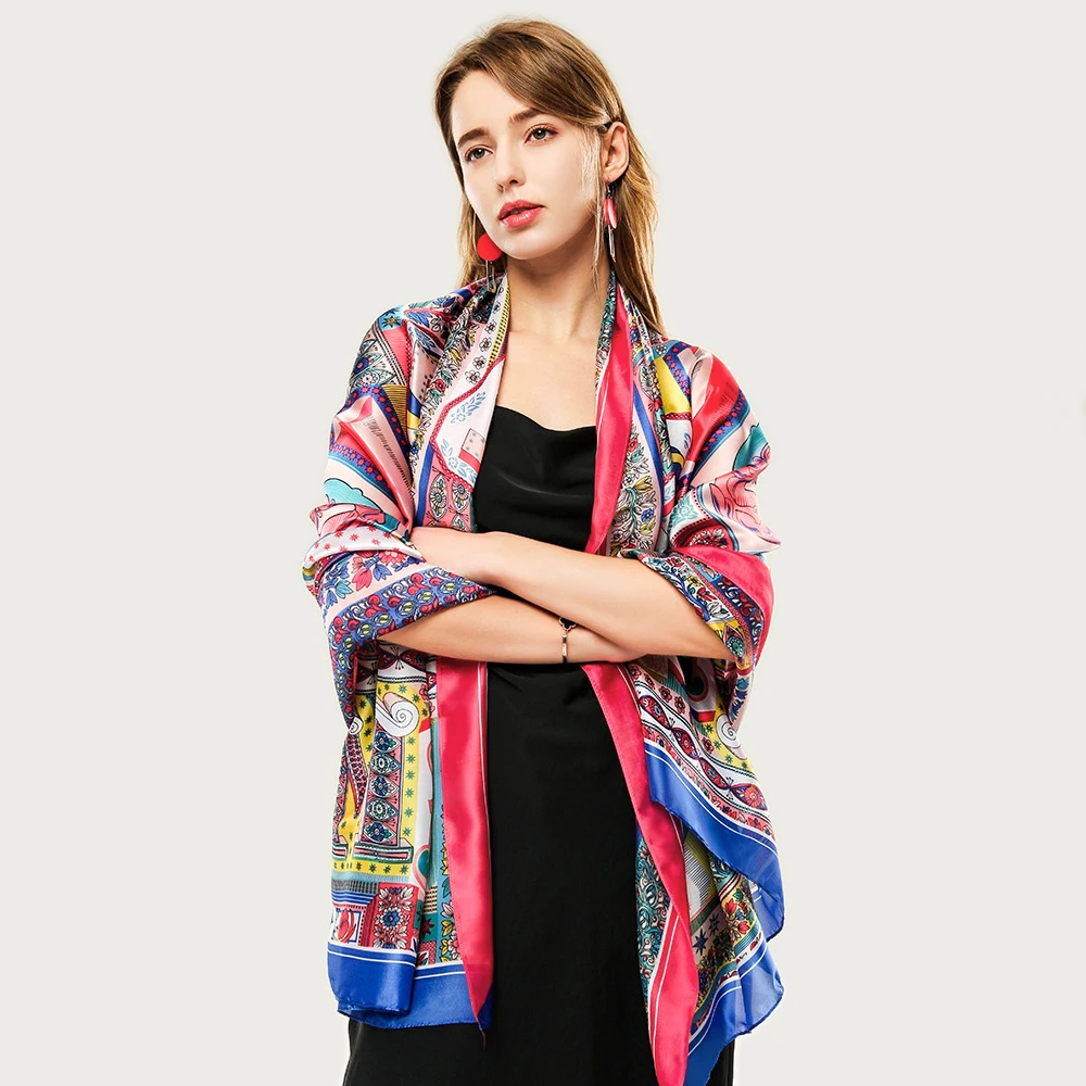 Роскошный шелковый шарф с рисунком дизайнерский винтажный яркий принтом платок