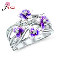 high quality hollow violet flowers 925 sterling silver rings for women exquisite gradient flower rings party wedding jewelry