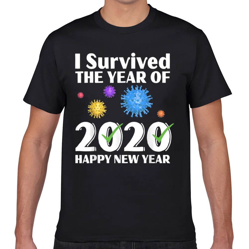 

Мужская футболка с надписью «i выжила в году 2020 с новым годом 2021», сексуальная короткая мужская футболка в стиле Харадзюку, fa001