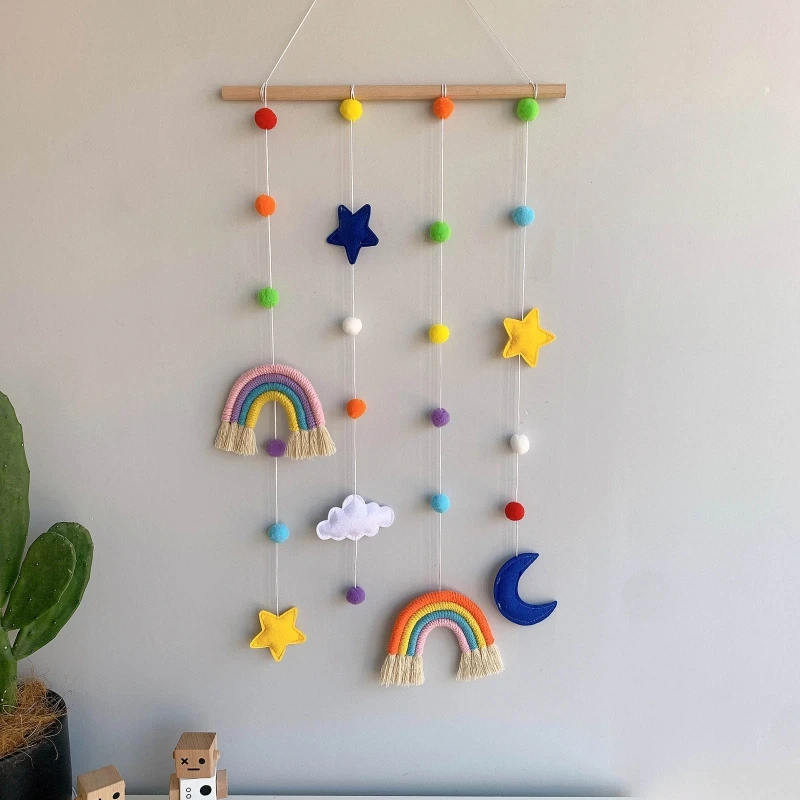 

Rainbow Photo Display Holder with Pompom Girls Hair Bow Clips Storage Hanger Wall Hanging Picture Organizer Nursery Baby Kid Roo
