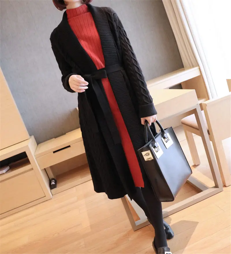 Корейский модный свитер пальто новинка Женский Длинный свободный осенне зимний