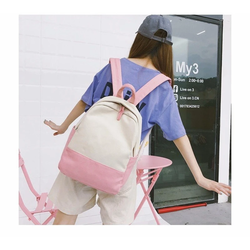 

College style is small and fresh, literature and art is simple and versatile, Canvas Backpack, high school girl's color contrast