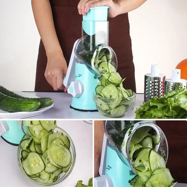 

Manual Vegetable Cutter 3 Drum Blades Rotary Cheese Grater Shredder Mandoline Spiralizer Kitchen Accessories Vegetable Slicer