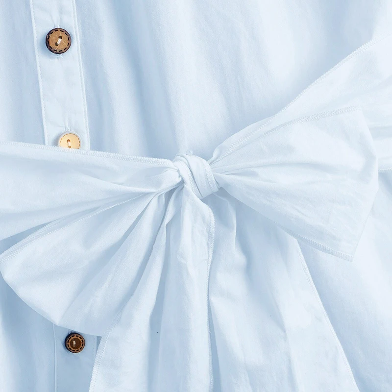 SHEIN Button Front Belted Blouse White Solid Long Sleeve Blouse Casual Women Clothes Spring Autumn Blouses