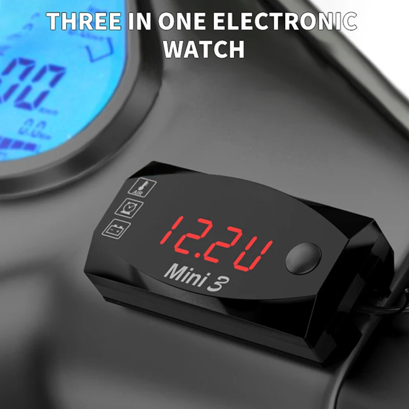 Электронные часы для мотоцикла вольтметр термометр три в одном светодиодный