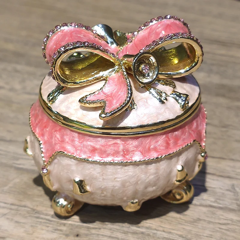 

Ring Jewelry Bowknot Art Lovely Crafts Decoration Metal Ornaments Enamel Storage Box Container Creative Gifts Room Modern