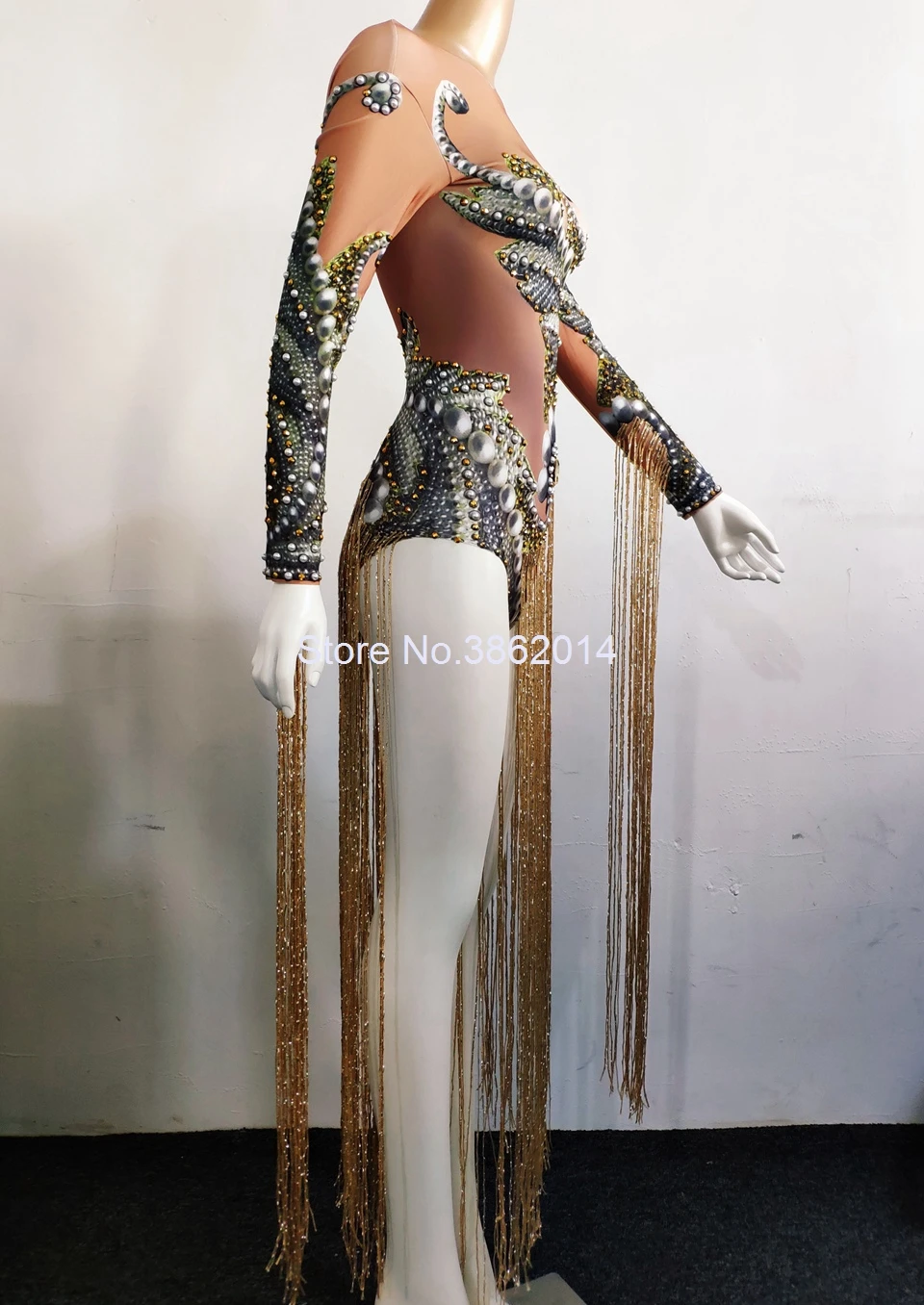 Модное женское боди с золотой бахромой Женский певец DJ клубный костюм для