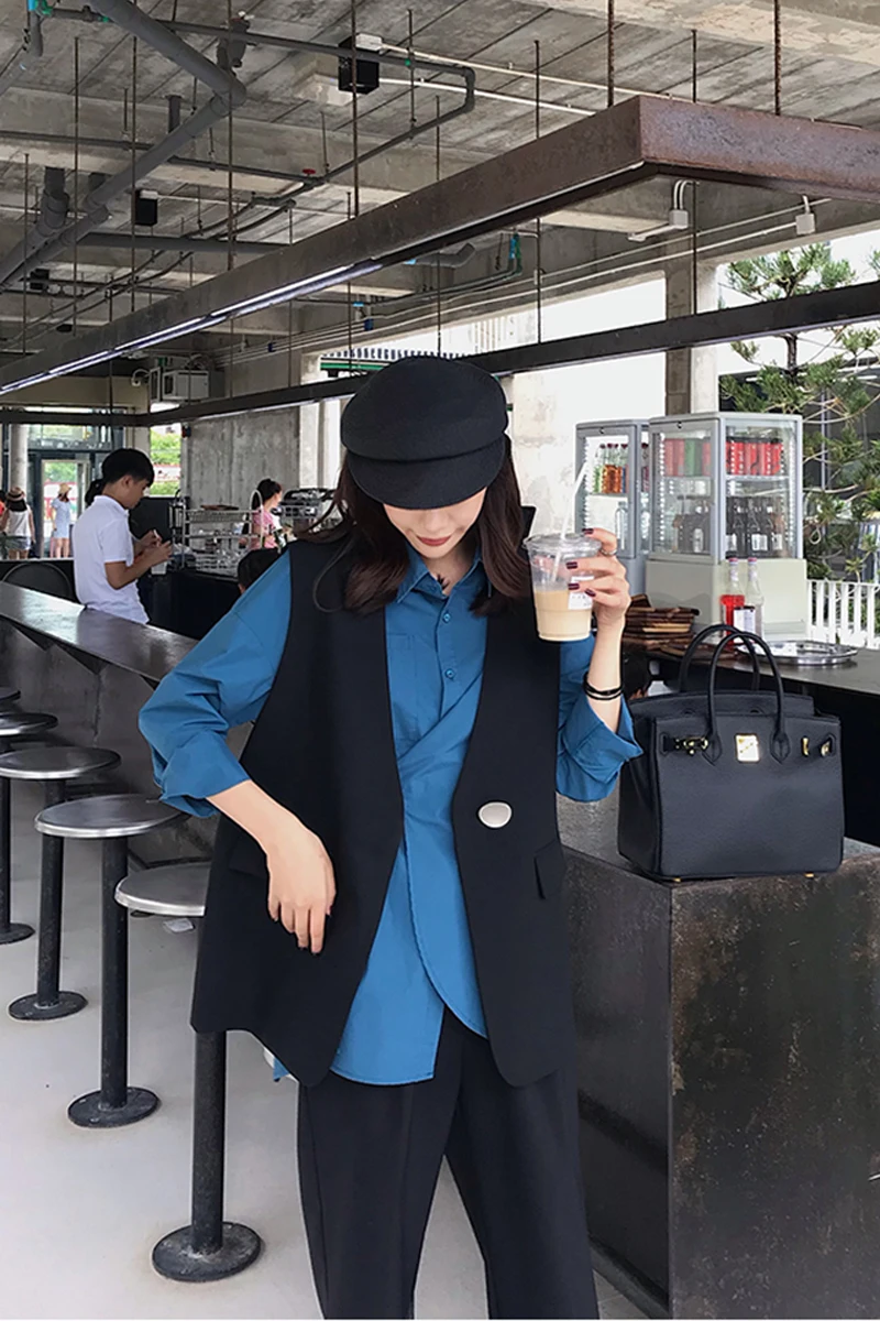 

Vest Women Waistcoat Casual Ladies Colete Black Plus Size Fashion New Spring One Button Slim Clothing 2020