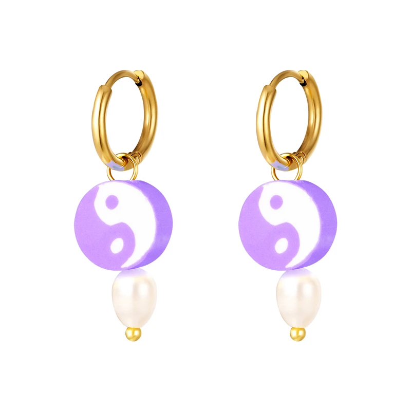 

ROXI Colorful Yin Yang Polymer Clay Hoop Earrings for Women Fashion Pearl Jewelry Earring Huggie Earrings Pendientes aros mujer