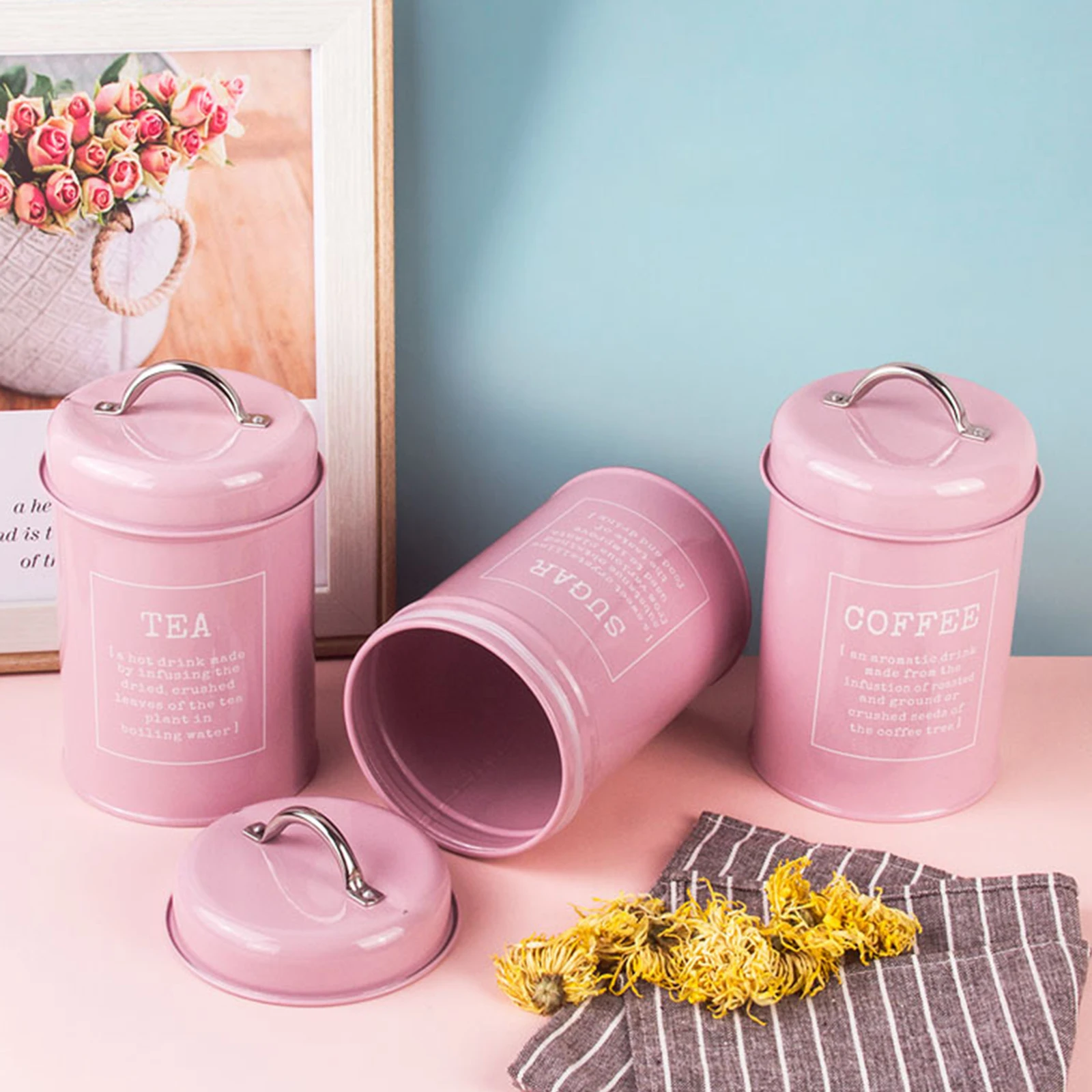 3 предмета в комплекте Кухня Еда хранения банок с крышками металла кофе чай сахар