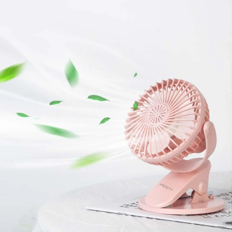 

Rock Mini Desktop Fan Low Noise 3 Gear Wind Speed 1200mAh USB Charging Stroller Fan Air Purifies Air Cooling Fan For Office