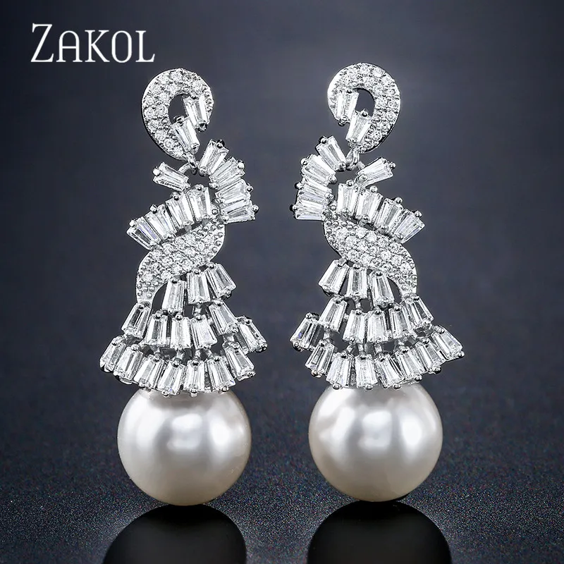 ZAKOL новые роскошные серьги с имитацией жемчуга полностью кубического циркония