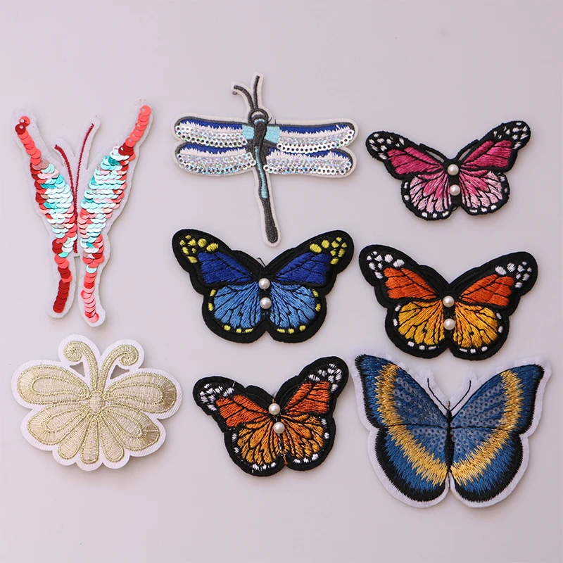 Мультяшные декоративные блестки патчи Бабочка бисер значок вышитая аппликация