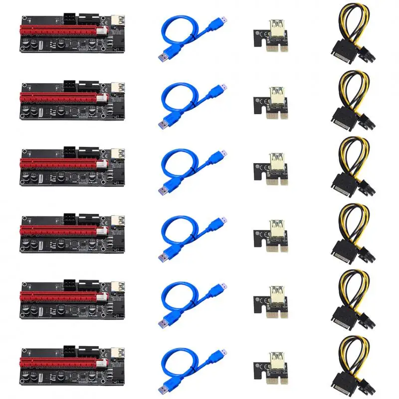 

6 шт. новейший переходник VER 009S SATA 15pin до 6 Pin 1X 4x 8x 16x Райзер-адаптер карта питания кабель VER009 USB 3,0 PCI-E Райзер