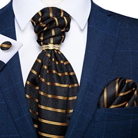 luxury gold striped black cravat ties for men vintage ascot tie polyester silk neck tie cravat tie ring gift for men dibangu