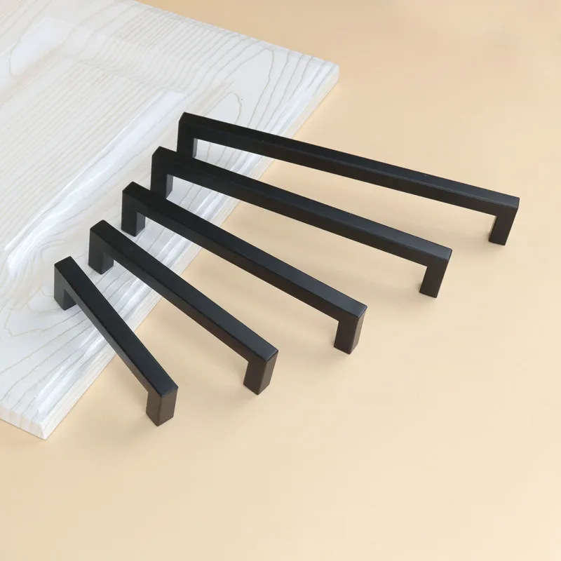 

Modern Black Cabinet Handle Square Furniture Hardware Stainless Steel Kitchen Door Knobs Cupboard Wardrobe Drawer Pulls
