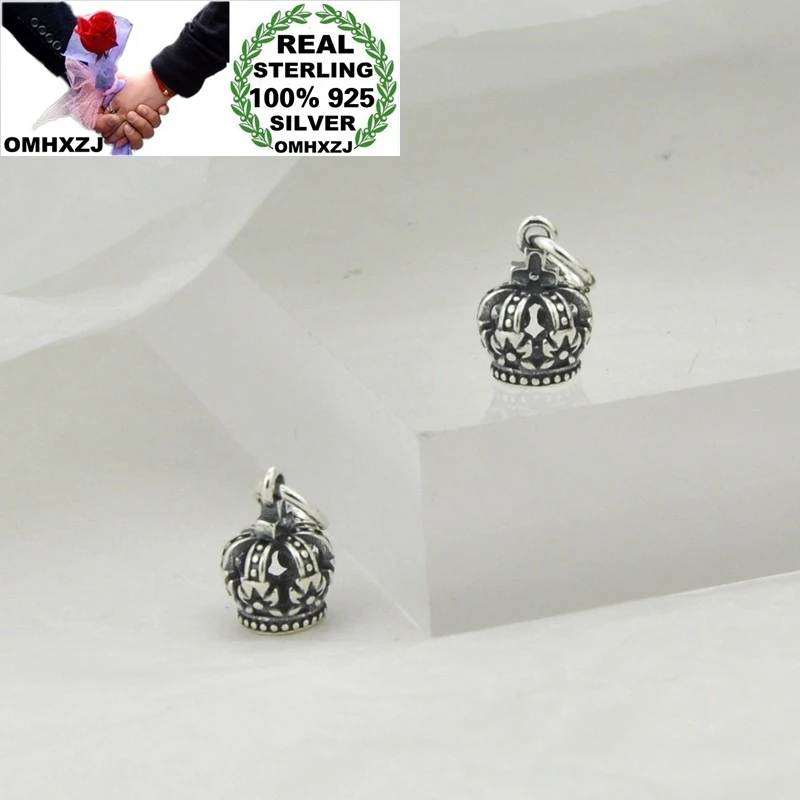 

OMHXZJ Wholesale HD61 European Fashion Fine Woman Girl Birthday Party Gift Vintage Crown 100% 925 Sterling Silver Pendant Charm