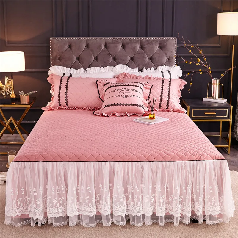 

Four Seasons Solid Color Lace Double Sheet Romantic Girl Purple Skirt Beautiful and Comfortable Luxury Bedding Queen Size