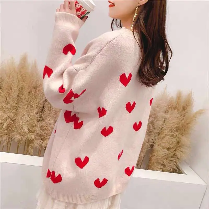 Новинка 2019 года осенне-зимний Корейский Свободный пуловер красного цвета с