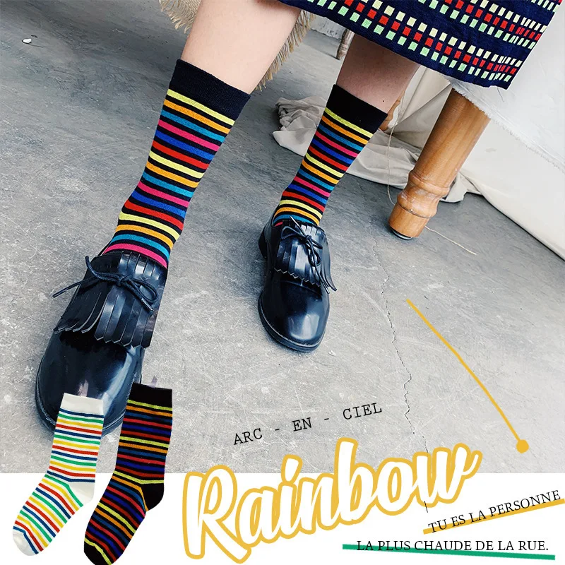 SP & CITY винтажные женские носки в радужную полоску Повседневные высокие Harajuku