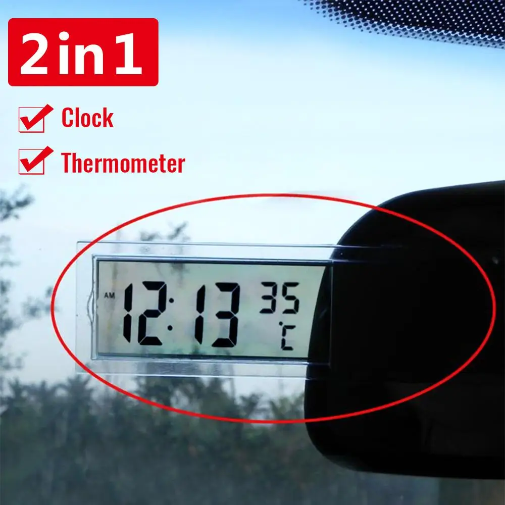 Hot Sale 2 In 1 Automobile Car Clock Thermometer Sucker Type Transparent LCD Digital Watch 10 Button Cell | Дом и сад