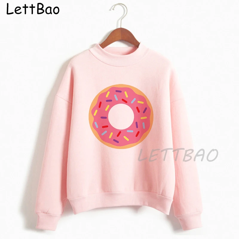 

Donut Print Kawaii Winter Hoodies Women Loose Sweatshirt Woman Harajuku Long Sleeve Pullover White Oversized Size Hoodie Coat
