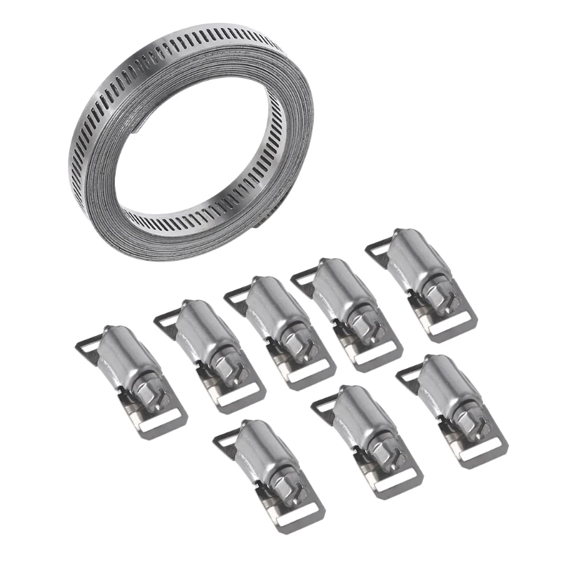 

1set Adjustable 304 Stainless Steel Duct Clamps System 12 FT Metal strapping w/ Holes + 8 Fasteners Intercooler Pipe Plumbing