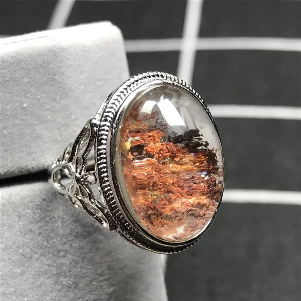 Genuine Natural Colorful Phantom Quartz Crystal Ring For Woman Man Love Oval 20x14mm Beads Fashion Jewelry Adjustable AAAAA | Украшения и