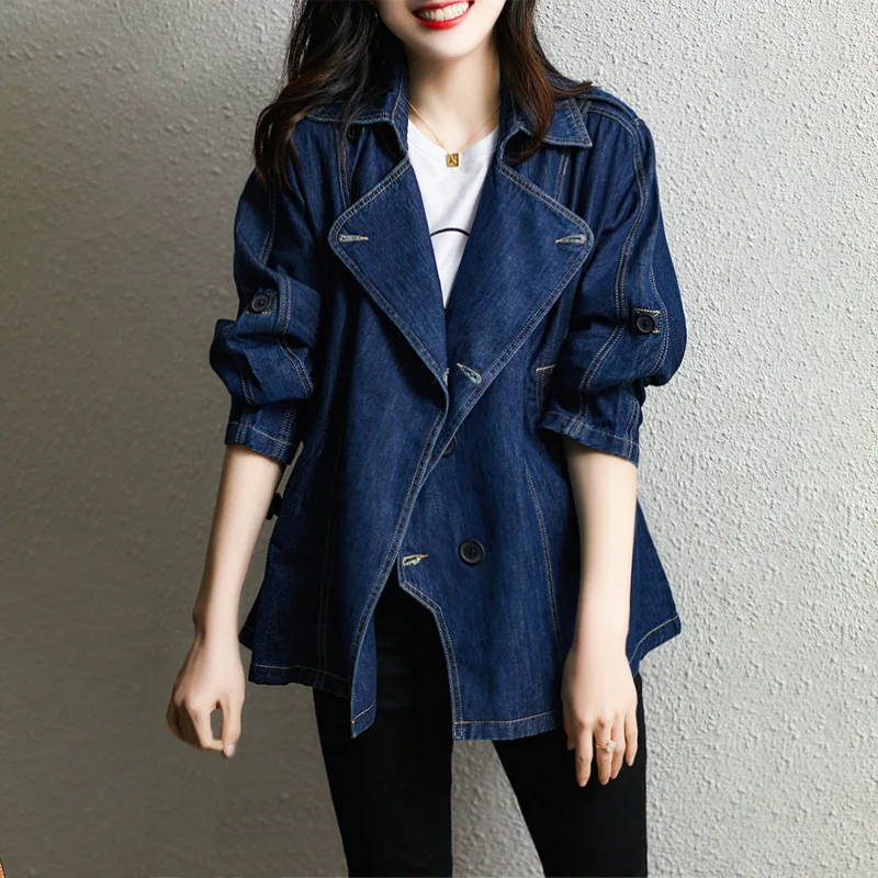 

Джинсовая куртка женская с длинным рукавом, повседневный свободный Пиджак из денима, синяя верхняя одежда, большие размеры, Осень-зима