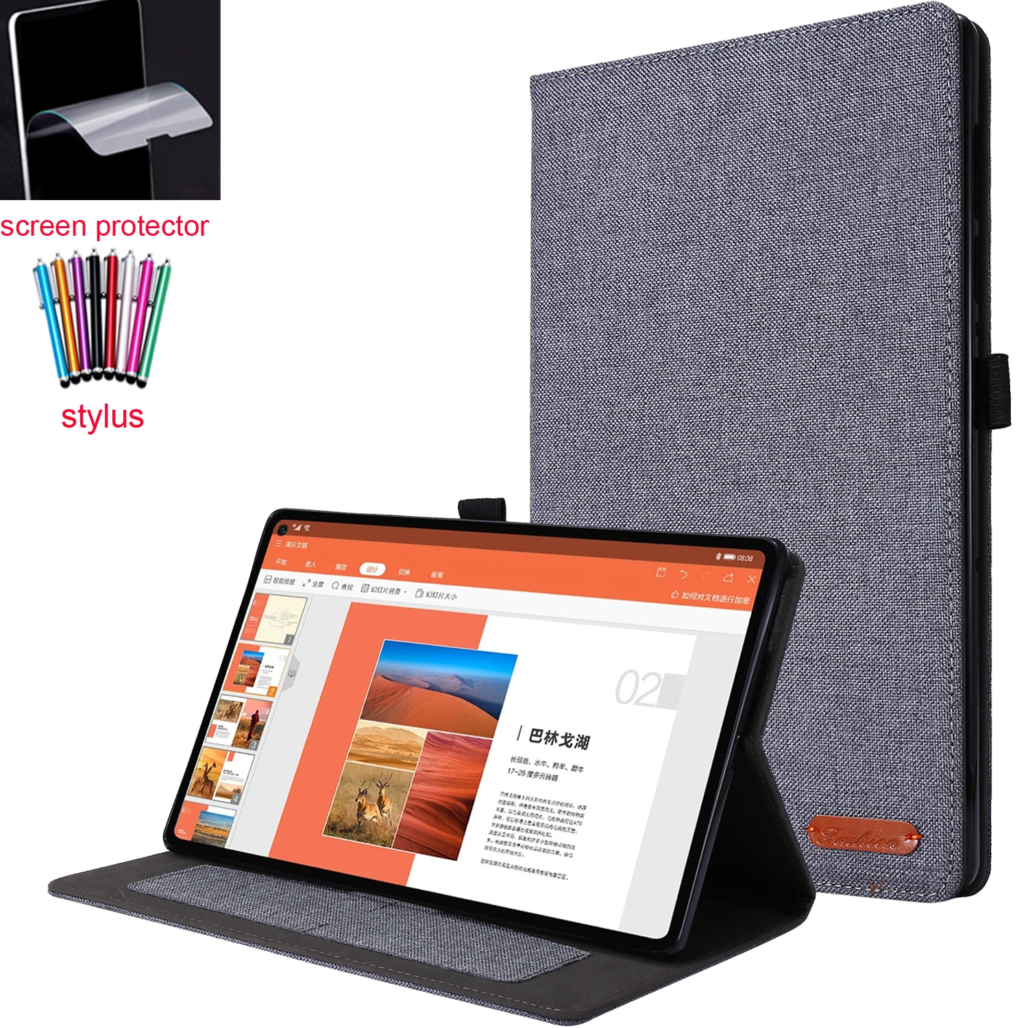 

Folio Stand Cover case for Lenovo tab M10 FHD plus 10.3'' TB-X606X TPU back cover with Card Photo Slot+screen protector+stylus