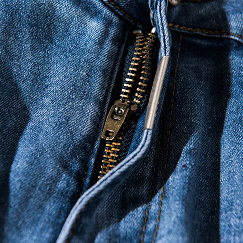 European/American New Fashion Brand Men's  Jeans Casual Slim Personality Beggar Ripped Trousers Split Zipper Male Denim Pants