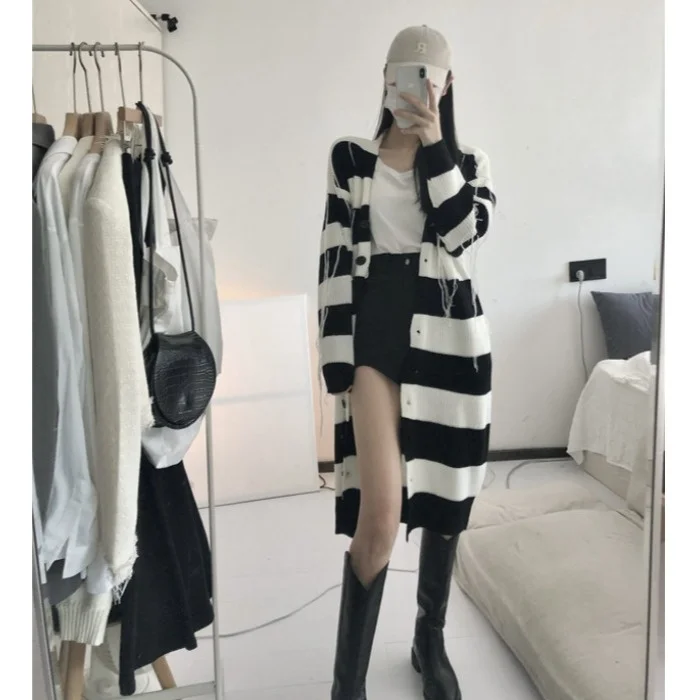 Женский однобортный Кардиган Свободный кардиган контрастных цветов в