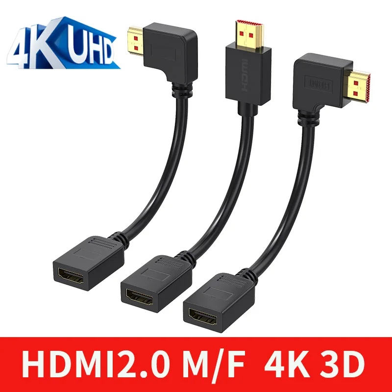 

Удлинительный кабель, совместимый с HDMI M/F, Короткий угол 90 градусов, штекер-гнездо, высокоскоростной кабель HDMI2.0, 4K 3D HDR для ТВ/Xbox