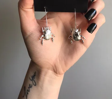 Mini Beetle Babe Earrings,Scarab Bug Beetle Earrings,drop Dangle Earrings,Gift for Her