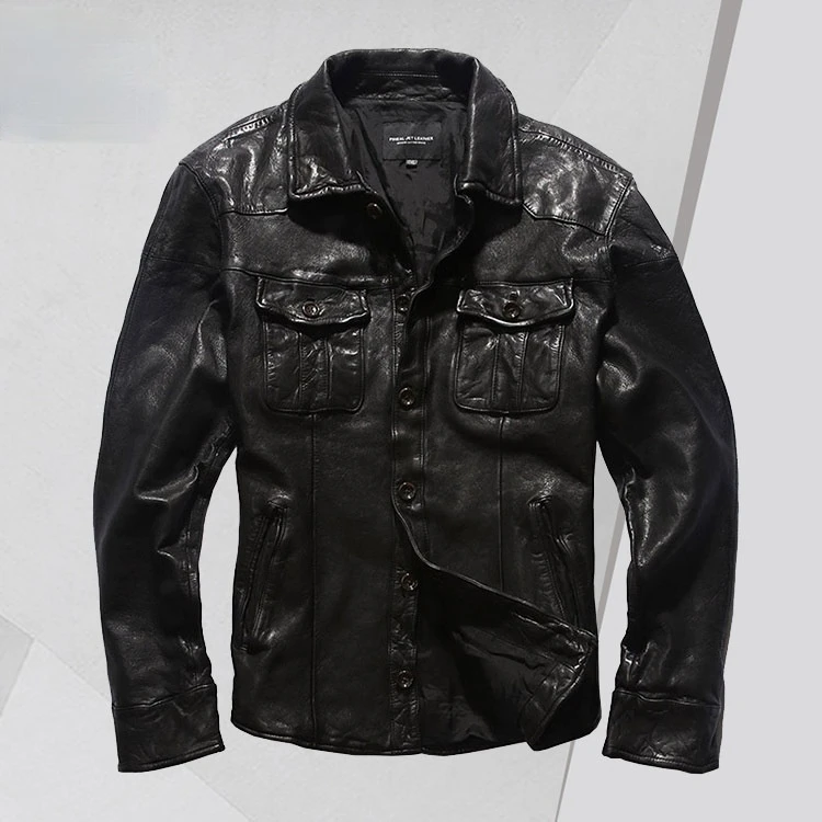 

2021 Spring and Autumn Pleated Leather Leather Coat Men's European and American Fashion Urban Sheepskin Coat Men Jacket