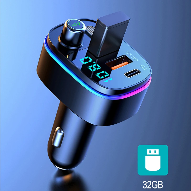 jinserta car bluetooth5 0 fm transmitter type c and qc3 0 dual usb charger 7 color atmosphere light mp3 player lossless music free global shipping